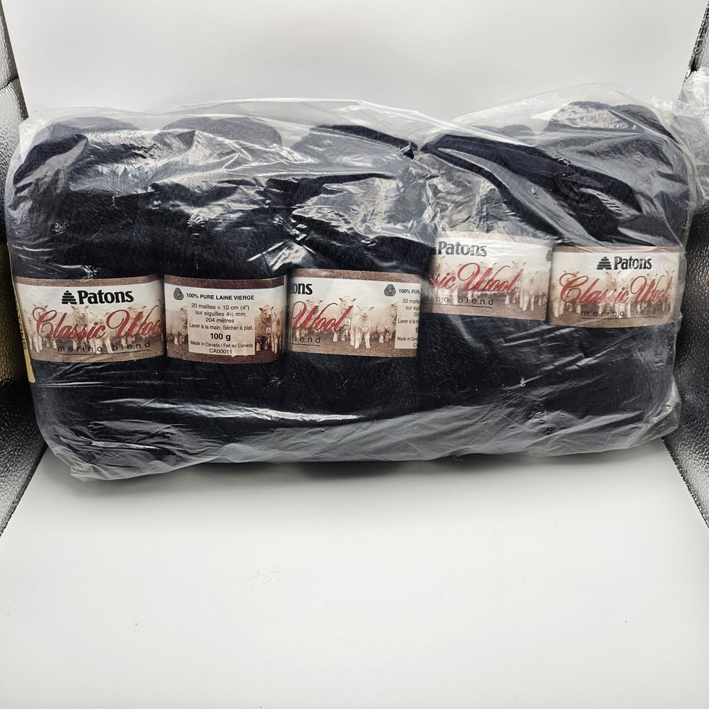 5 - Vtg Patons Classic 100% Wool Merino Yarn Navy Blue